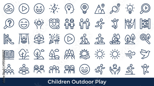 Youth recreation symbols and playful outdoor activity elements associated with fun safe environments for kids represented as clean