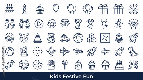 Festive playtime occasion symbols and joyful entertainment elements associated with young guests having fun together represented