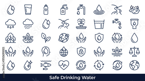 Freshwater sustainability symbols and safe hydration elements associated with environmental protection and healthy water supply