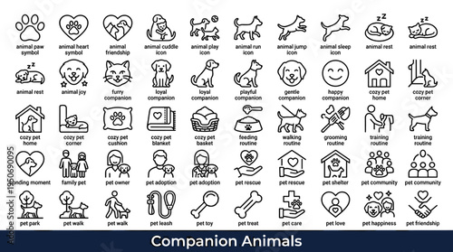 Household animal companionship symbols and everyday life elements connected with living together with pets represented as clean