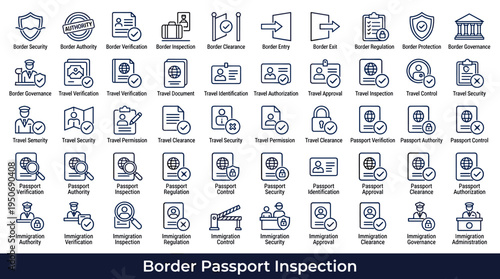International travel verification symbols and border security authority elements associated with controlling entry and exit across