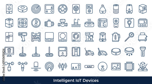 Modern IoT lifestyle tools including ambient intelligence equipment, environmental monitors and automated home companions