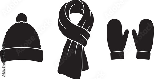 Winter Clothing and Knitwear Accessory Vector Silhouettes