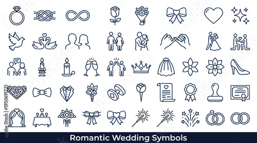 Romantic union celebration symbols and matrimonial event details associated with love commitment and ceremonial traditions