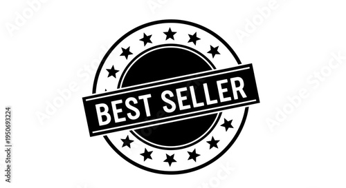 best seller stamp graphic a monochrome circular badge with stars ideal for product promotion and marketing success