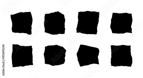 black abstract irregular shapes with rough edges arranged on a clean white background a versatile graphic design element and creative texture.