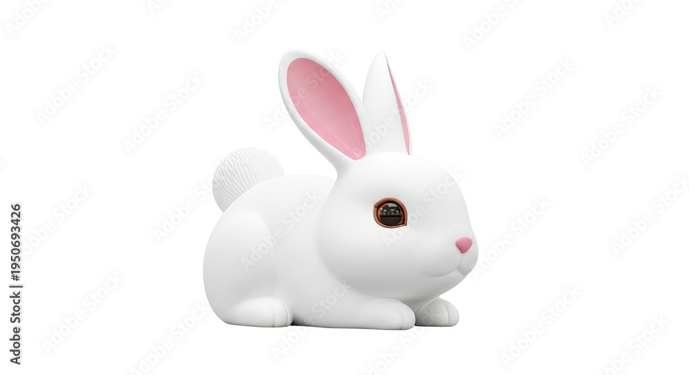 Obraz premium Cute White Rabbit with Pink Ears and Nose, Detailed Eye