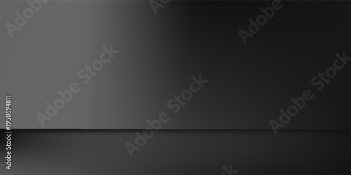 PrintLimbo black background. Abstract dark gradient backdrop. Color wall of studio, room, stand for product display or photo. Modern banner with empty place for advertising text. Vector illustration.