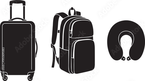 Travel Luggage and Backpack Equipment Vector Silhouettes