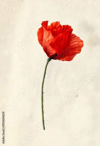 A stunning red poppy flower captured in a minimalist style. This image highlights the delicate beauty of nature. Perfect for floral designs and artistic projects. AI