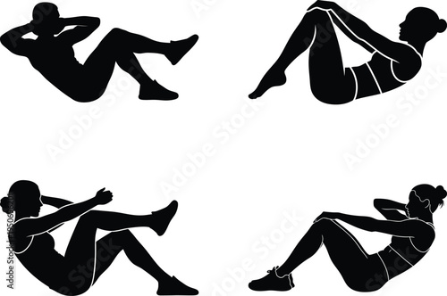 Silhouette person doing crunch exercise for abs with sit up with healthy lifestyle