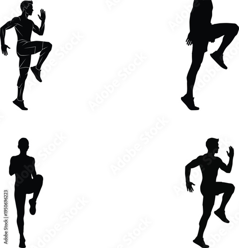 Silhouette athletes doing high knee running exercise with warm up with healthy lifestyle