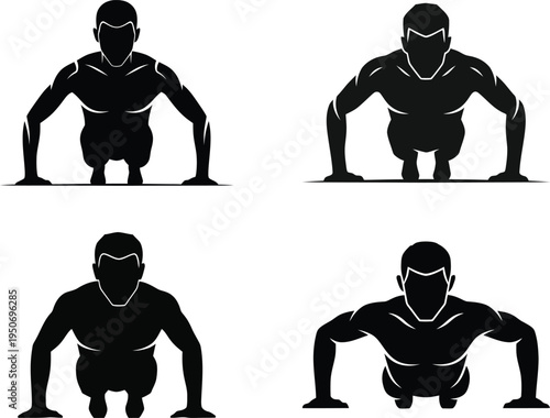 Silhouette man performing push up exercise set with push up with healthy lifestyle