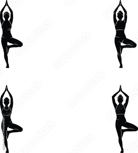 Silhouette woman in tree pose for yoga and balance with healthy lifestyle