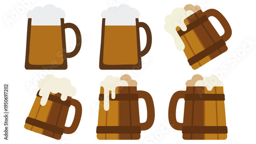 DRINKING MUG - Heavy wooden tankard filled  Flat Vector Illustration on Transparent Background
