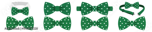 GREEN BOWTIE - Polka dot emerald bowtie for festive dressing  Flat Vector Illustration on Transparent Background