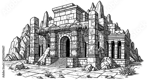 Ancient stone structure illustration isolated against white background