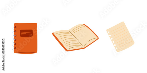 Notebook in doodle style. Set of notebook views. Illustration foe Journaling, creative writing, study notes, brainstorming