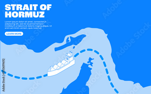Strait of hormuz global oil shipping route with tanker cargo vessel and gulf map illustrating strategic energy trade corridor and maritime transport