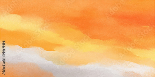 Abstract watercolor painting of a breathtaking, fiery sunset sky with a warm, inviting glow. 