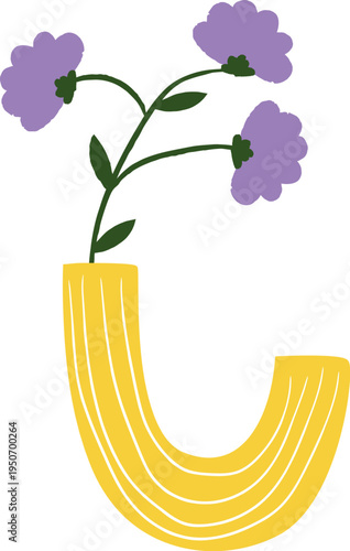 Letter U With Flower Bouquet Hand Drawn