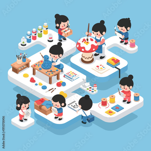 Children Engaged in Various Creative Art and Craft Activities.