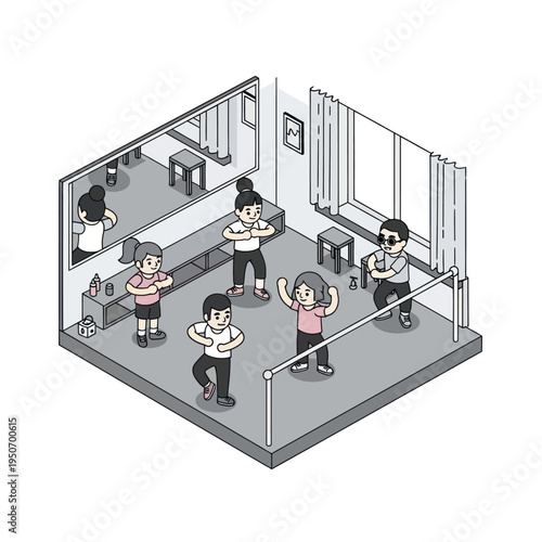 Diverse group of people practicing yoga in a studio with mirrors.