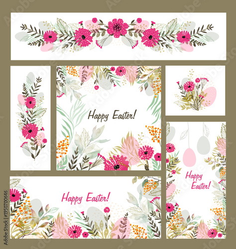 A set of beautiful Easter cards. Happy Easter. hand drawn. Not AI, Vector illustration