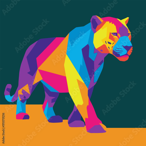 Colorful Geometric Low Poly Panther Illustration