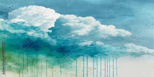 Abstract artistic representation of a fluffy cloud with dreamy rain effect.