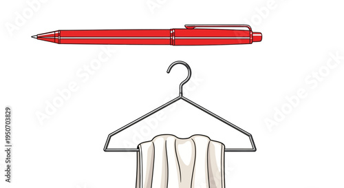 Illustration of a red ballpoint pen and a white towel on a wire hanger
