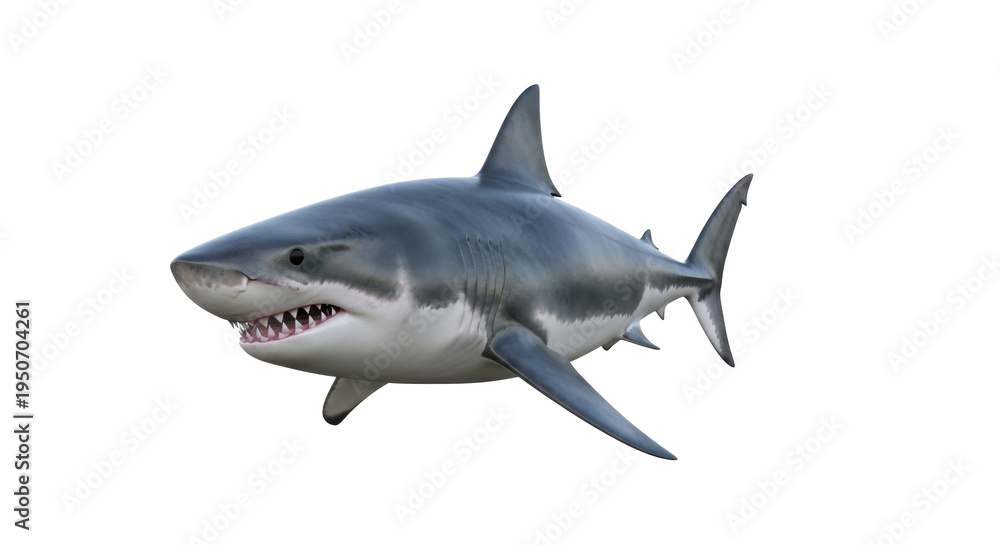 Fototapeta premium Great White Shark Swimming with Open Mouth and Sharp Teeth