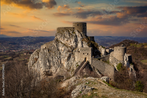 Wallpaper Mural Medieval Srebrenik Fortress at golden hour sunset, Bosnia and Herzegovina Torontodigital.ca