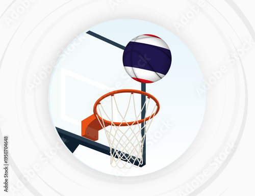 Thailand Flag Themed Basketball in Motion, Scoring Moment in Basketball Game.