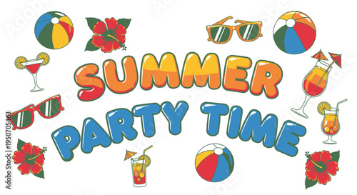 Set of 10 summer party icons vector
