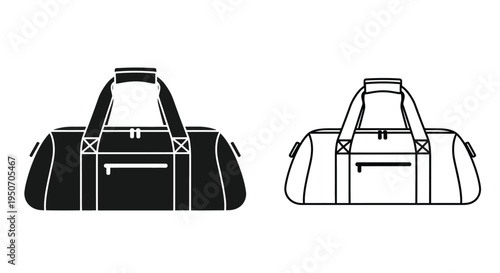 Two duffel bags one solid and one outlined in black and white silhouette