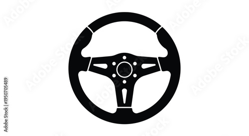 Black steering wheel design isolated on a white background silhouette
