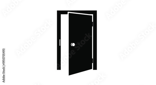 A simple open doorway against a white background silhouette