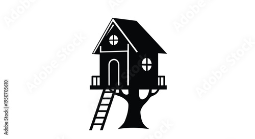 Simple black treehouse design with ladder a striking silhouette