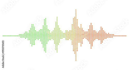 Abstract sound wave visualization with colorful dots representing audio frequencies on a white background