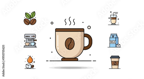 Brown Coffee Cup With Coffee Bean.