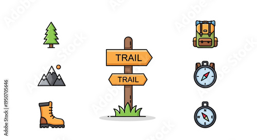 Hiking Trail Sign Post Icon.