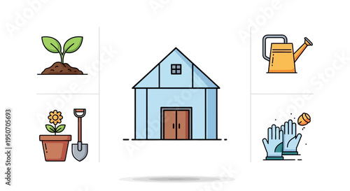 Colorful illustration of a garden shed.