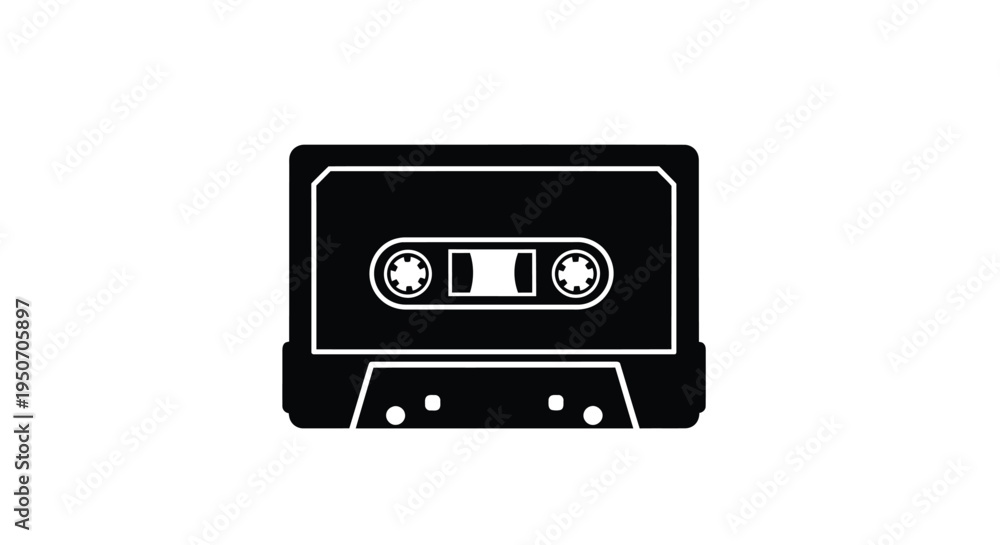 Fototapeta premium A classic audio cassette tape stark black outline silhouette