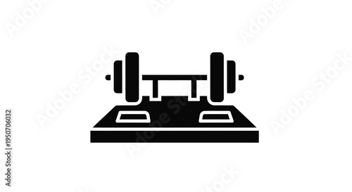 Weightlifting equipment including barbell and bench a dark silhouette