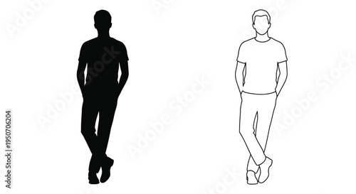 Two male figures presented in contrasting styles a striking silhouette