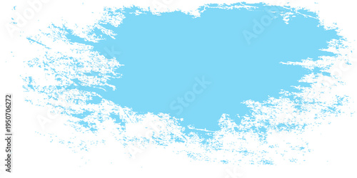 White distressed grunge paint stroke texture on light blue background with rough edges for vintage graphic design