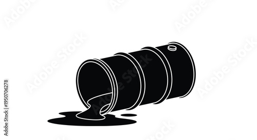 Leaking oil drum depicted in a stark black silhouette