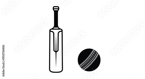 A cricket bat and ball depicted in a stark black silhouette
