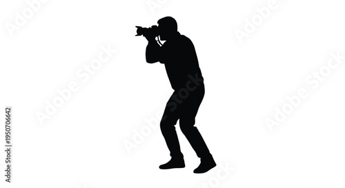 A photographer takes a picture with a dslr side view silhouette
